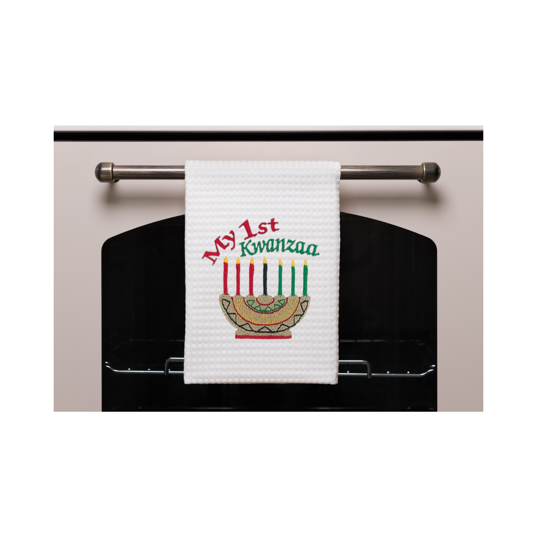 My 1st Kwanzaa White Waffle Kitchen Towel (Printed)